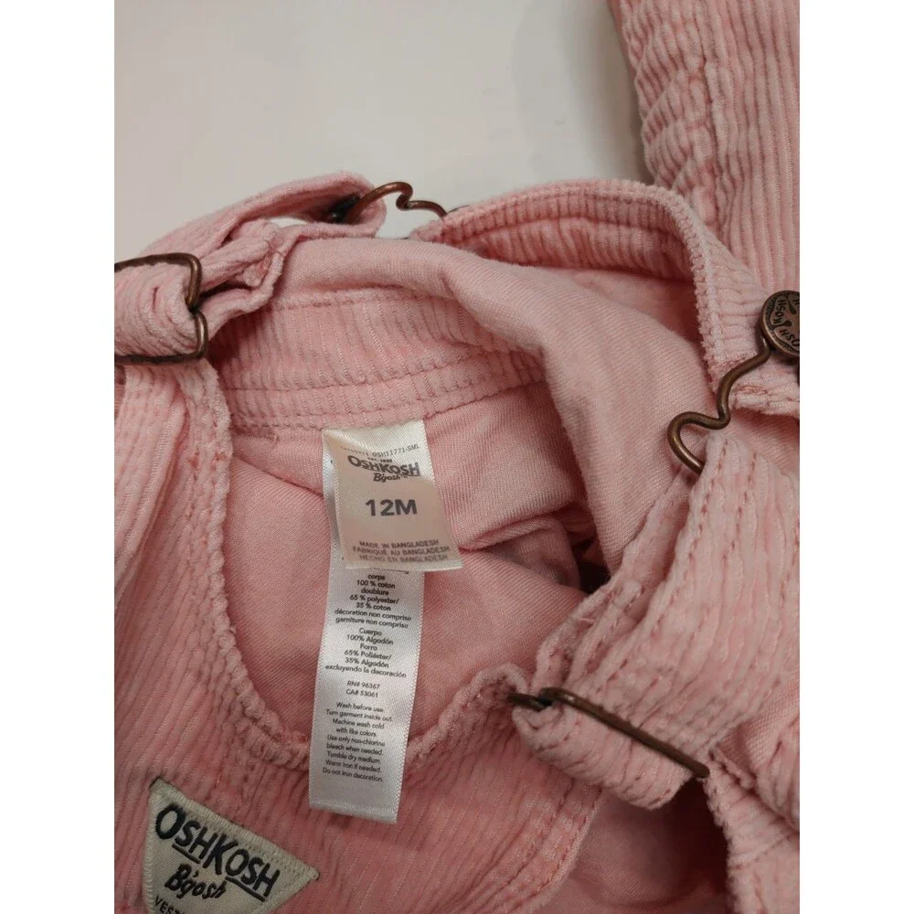True Vintage 80s 90s Oshkosh Osh Kosh Made USA Pink Corduroy Overalls 12M (0016)
